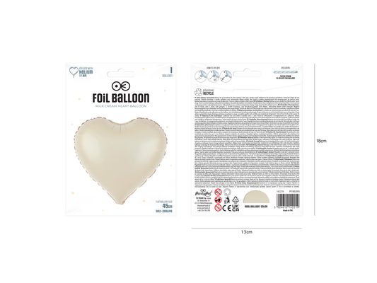 Folieballong, Hjärta, Matt Creme, 46cm
