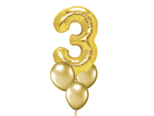 Heliumballong 1 siffra Guld + 3 valfria latexballonger