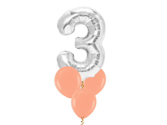 Heliumballong 1 siffra Silver + 3 valfria latexballonger