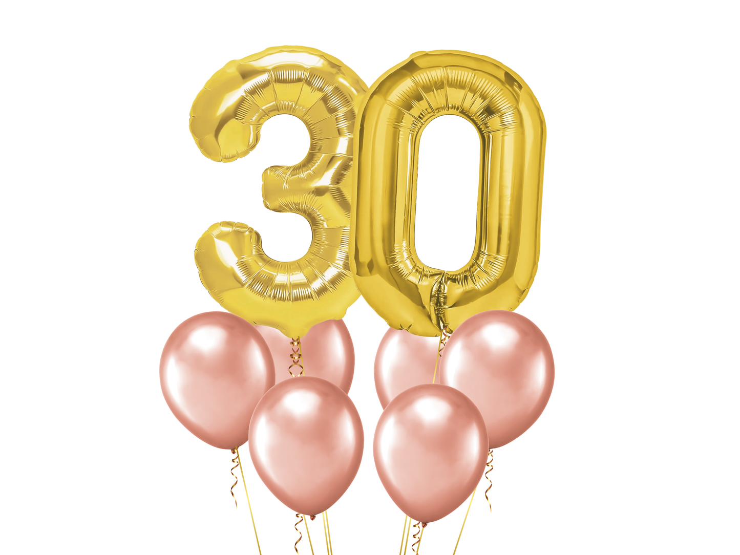 Heliumballong 2 siffror + skimrande roséguld ballonger (VÄLJ SIFFROR)