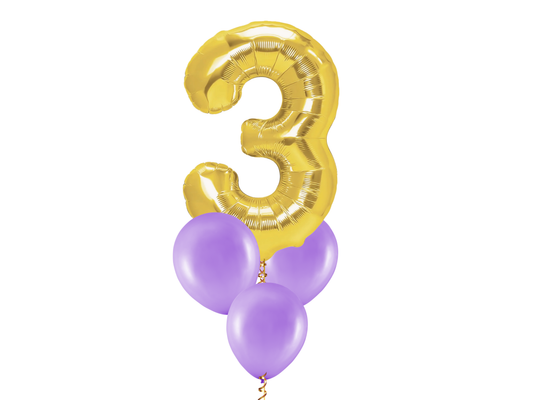 Heliumballong 1 siffra Guld + 3 valfria latexballonger