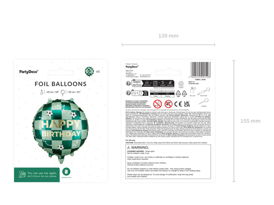 Folieballong, Happy Birthday, Grön/Guld Rutig, 35cm