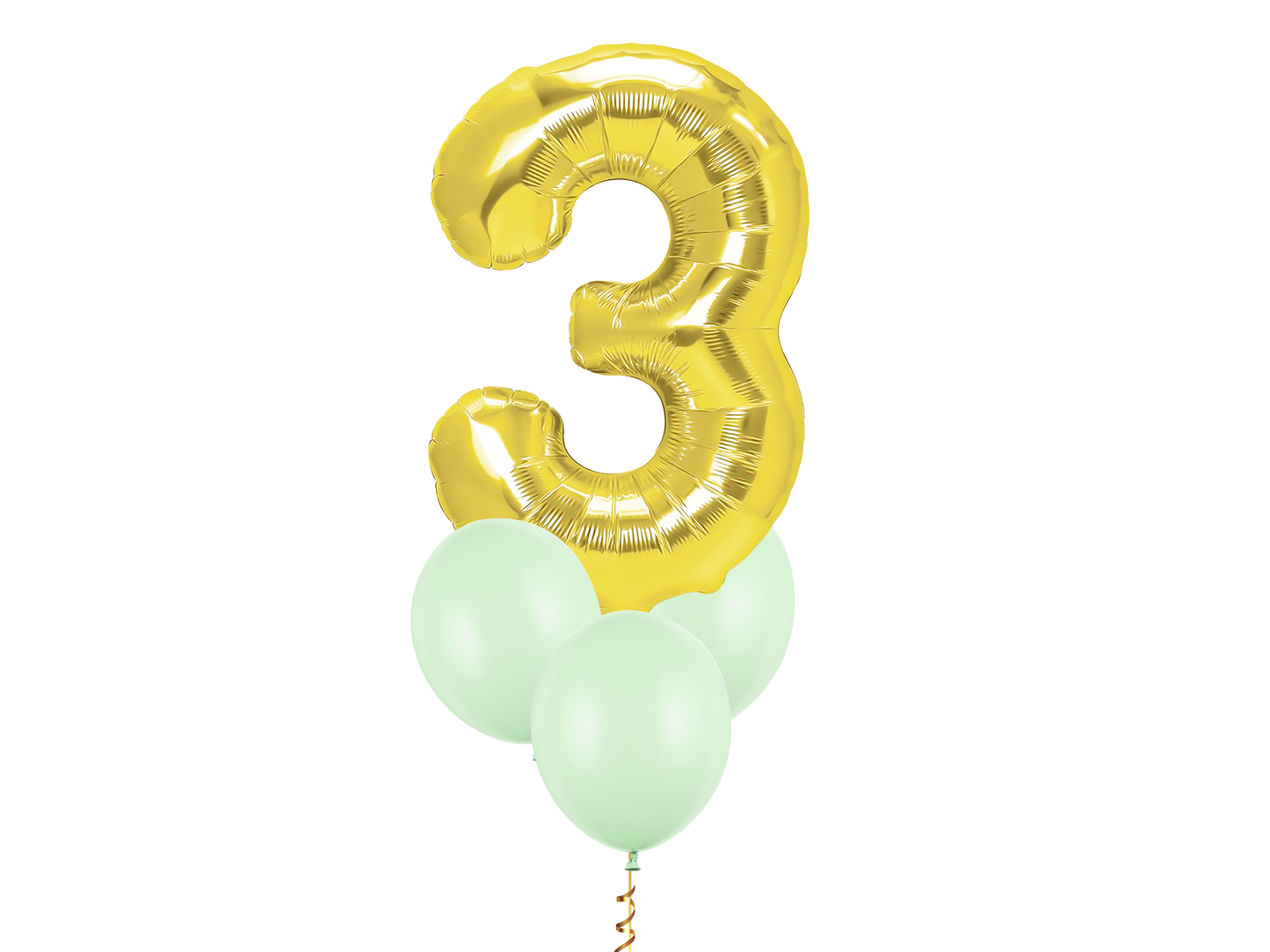 Heliumballong 1 siffra Guld + 3 valfria latexballonger