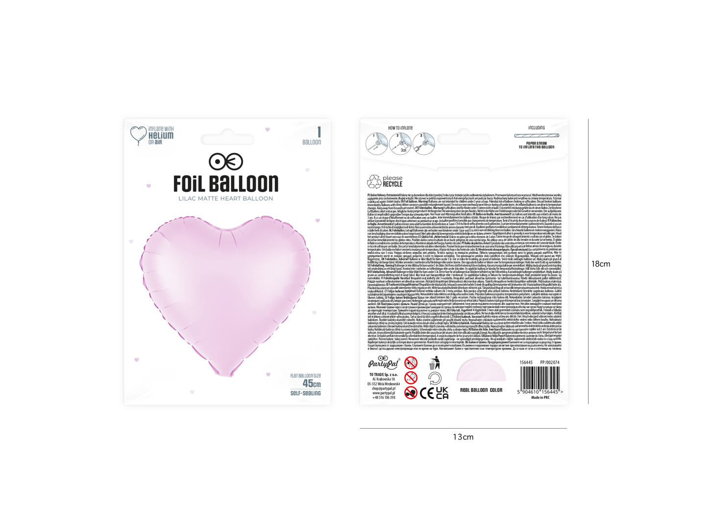 Folieballong, Hjärta, Matt Lila, 46cm