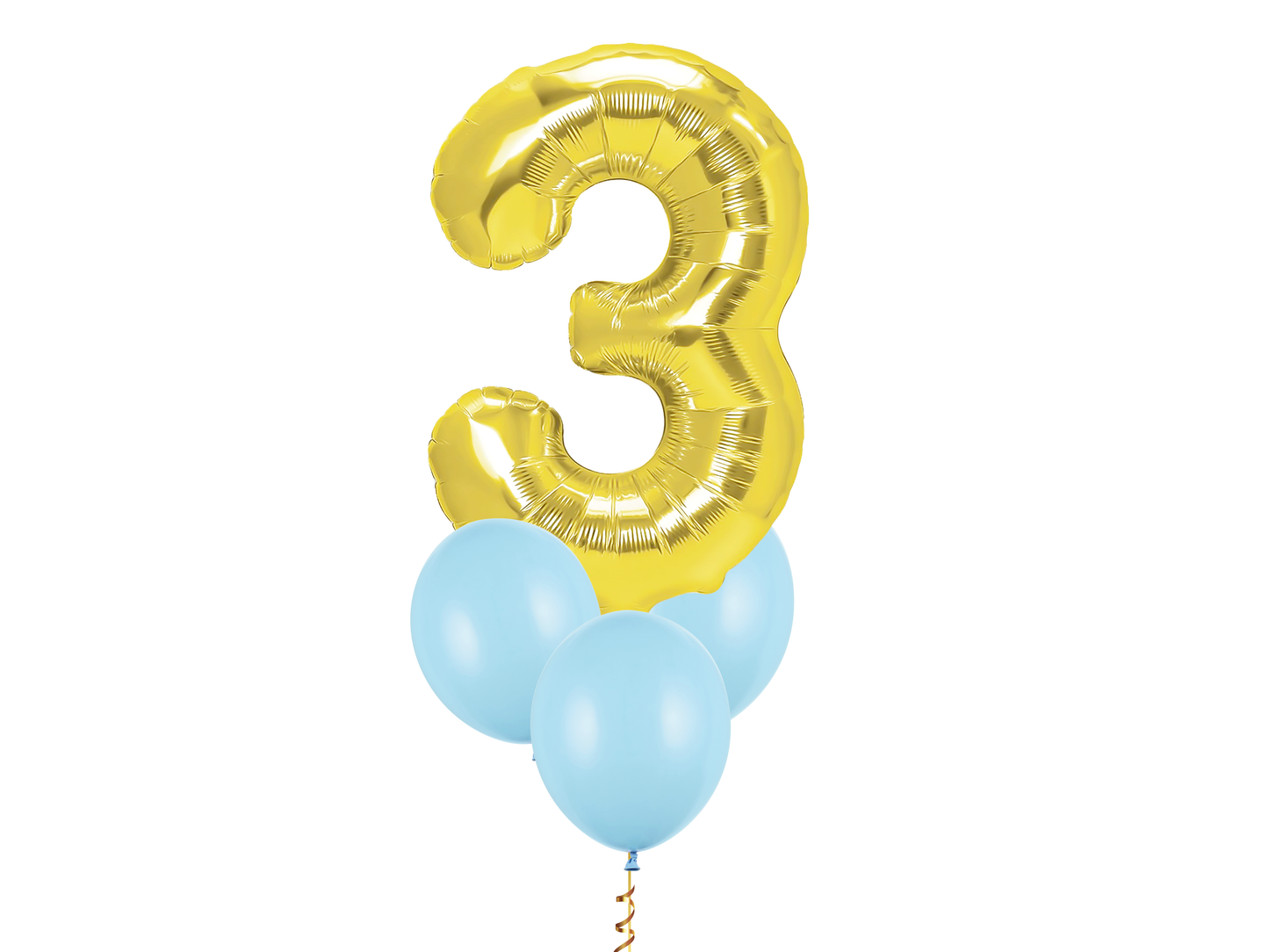 Heliumballong 1 siffra Guld + 3 valfria latexballonger