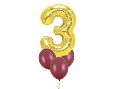 Heliumballong 1 siffra Guld + 3 valfria latexballonger