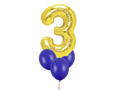 Heliumballong 1 siffra Guld + 3 valfria latexballonger