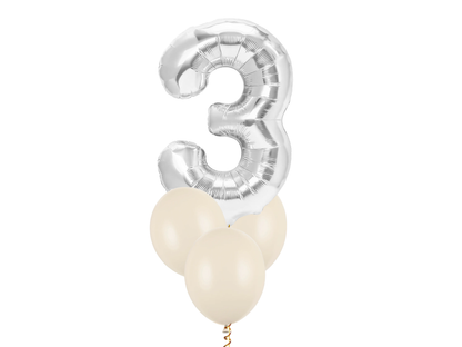 Heliumballong 1 siffra Silver + 3 valfria latexballonger