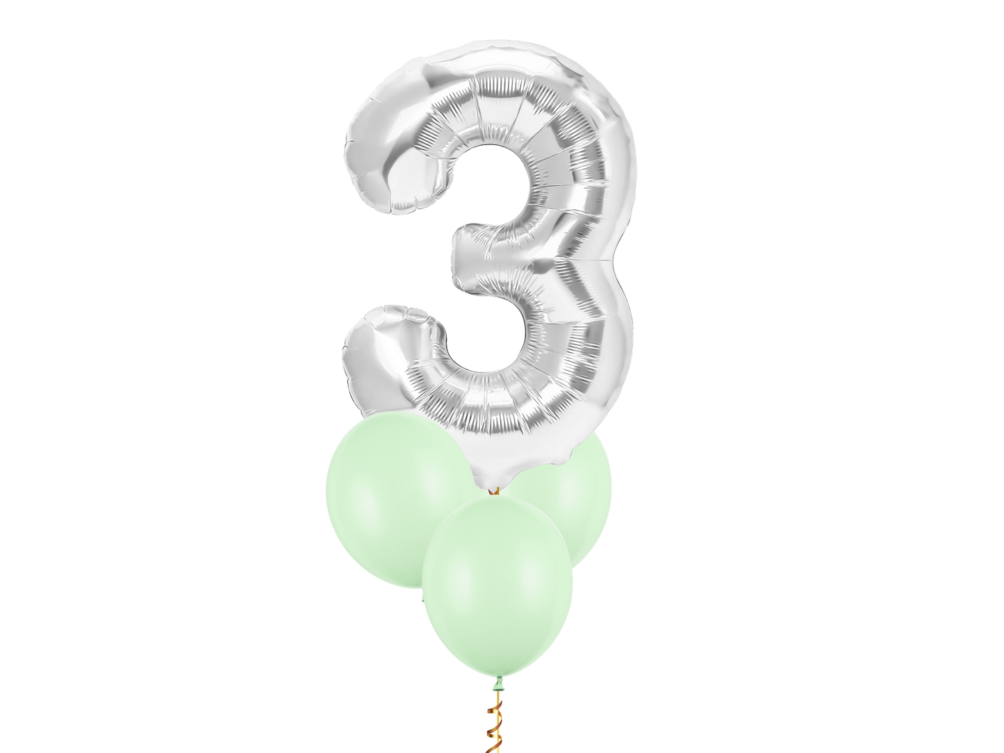 Heliumballong 1 siffra Silver + 3 valfria latexballonger