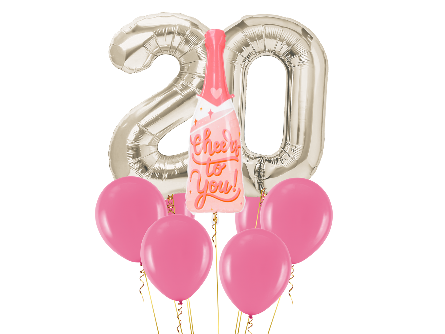 Heliumballong 2 siffror + rosa tillbehör (VÄLJ SIFFROR)