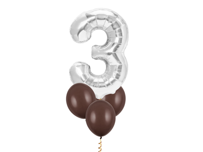 Heliumballong 1 siffra Silver + 3 valfria latexballonger