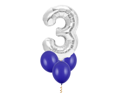 Heliumballong 1 siffra Silver + 3 valfria latexballonger