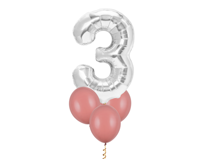 Heliumballong 1 siffra Silver + 3 valfria latexballonger
