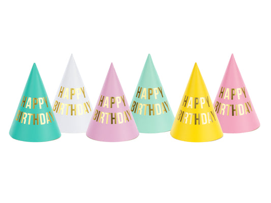 Partyhatt, Färgglad, 6-pack