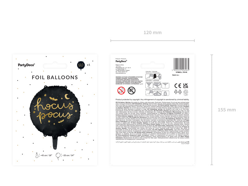 Folieballong, Hocus Pocus Svart, 35cm