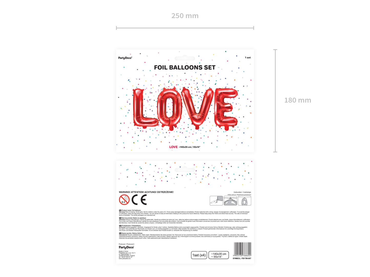 Folieballong Love, 140cm, Röd