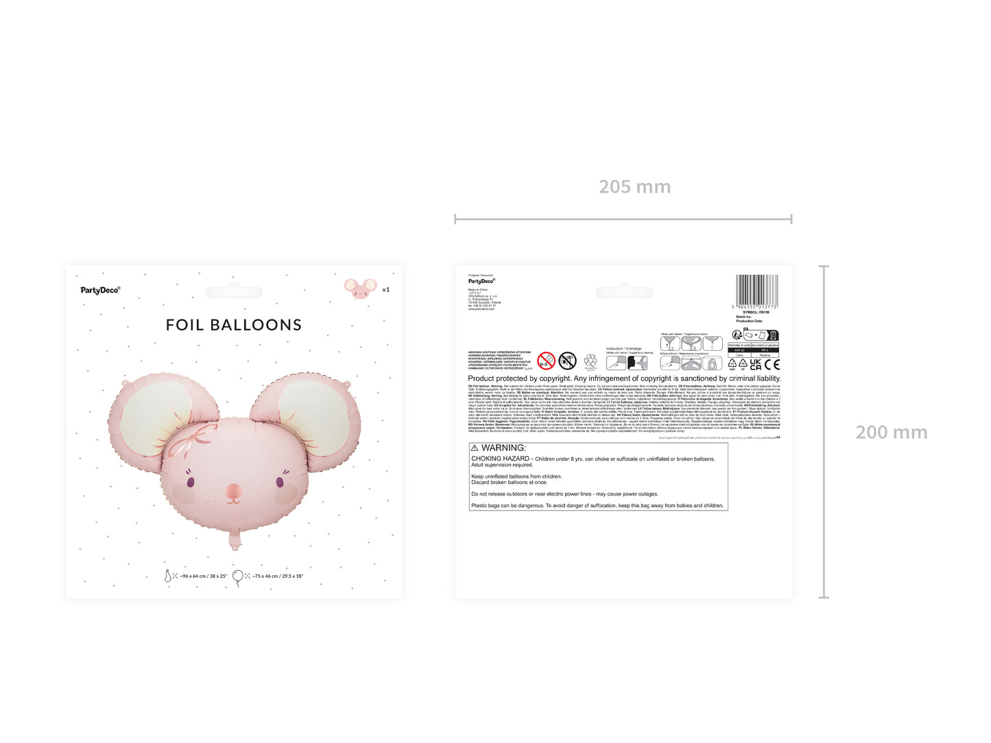 Folieballong Mus, 75cm, Rosa