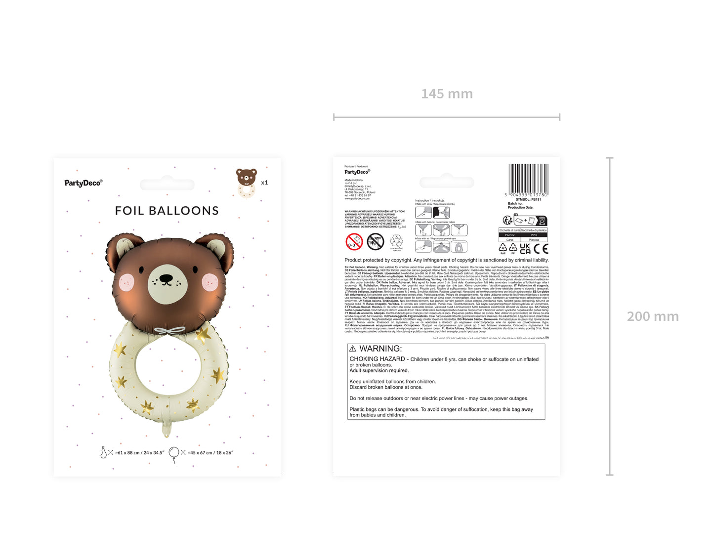 Folieballong Nalle, 45cm, Brun