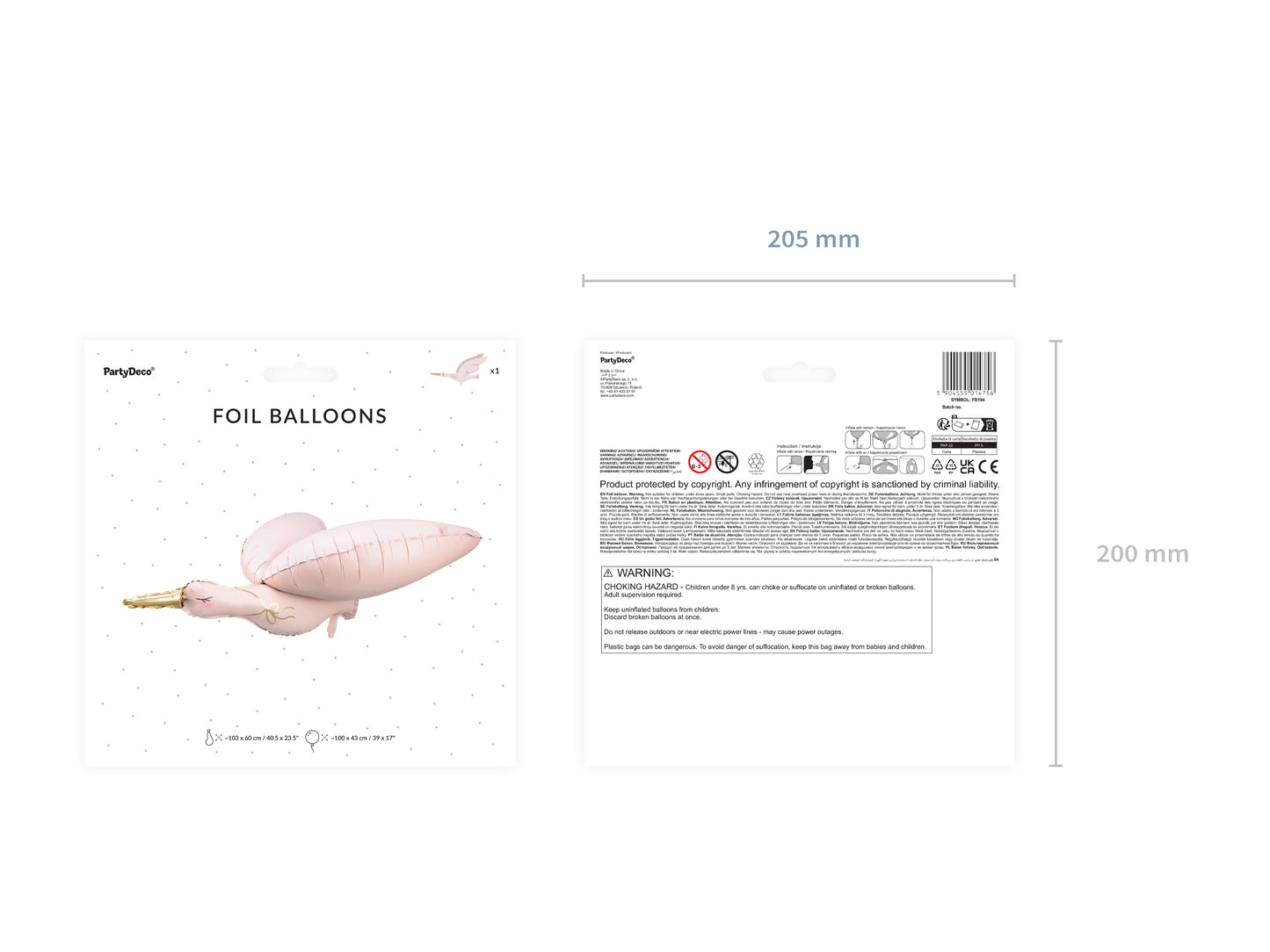 Folieballong Stork, 100cm, Rosa