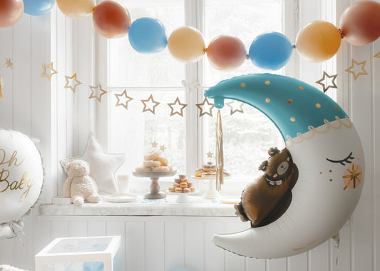 Folieballong Teddybear on the moon, 71cm, Blå