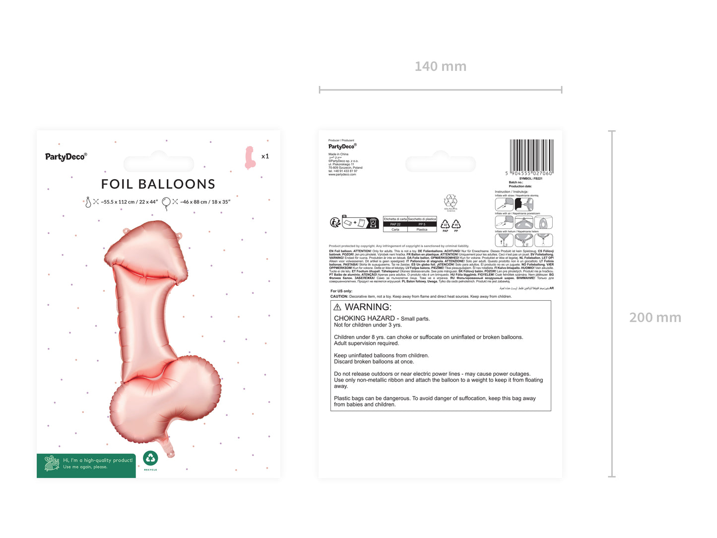 Folieballong, Penis, 88cm