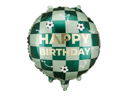 Folieballong, Happy Birthday, Grön/Guld Rutig, 35cm