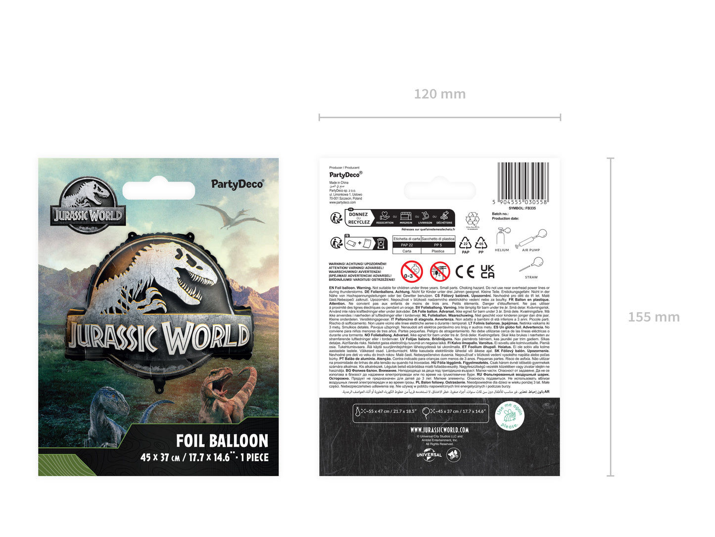 Folieballong, Jurassic World Logga, 45cm