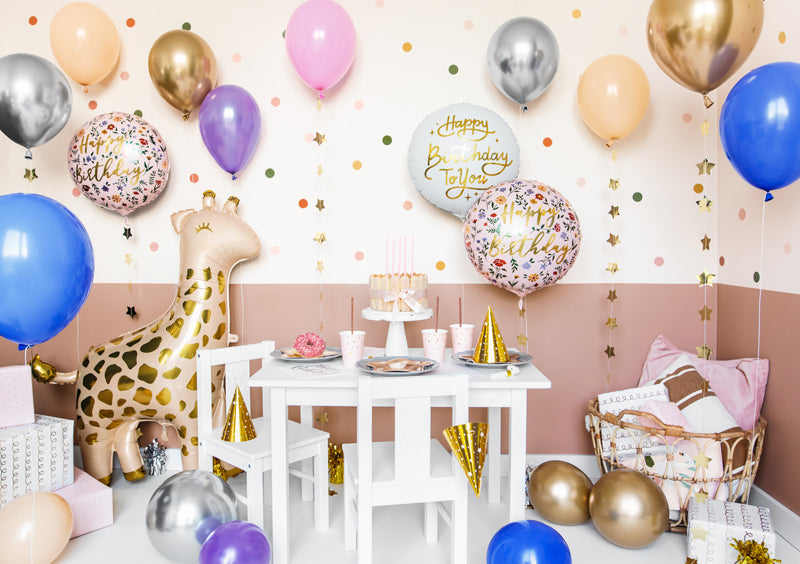 Folieballong, Happy Birthday, 35cm, Blommor