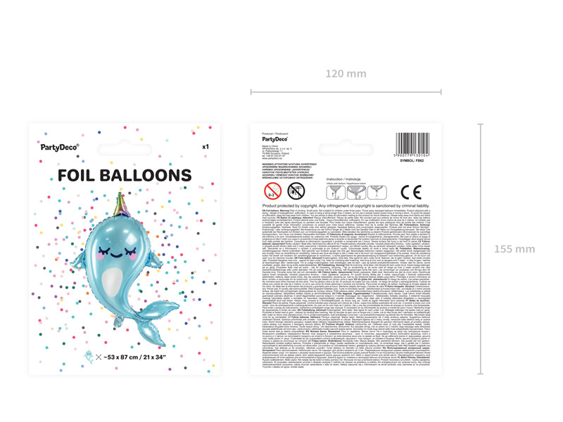 Folieballong, Narwhal, 87cm