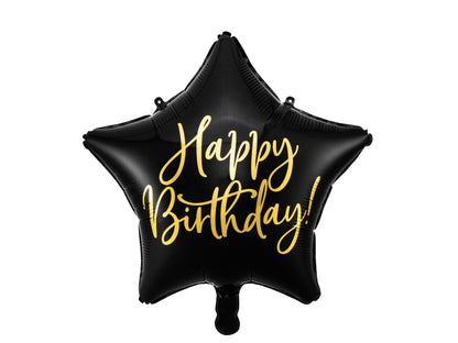 Folieballong Happy Birthday, 40cm, Svart