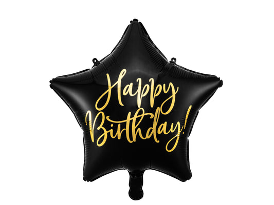 Folieballong Happy Birthday, 40cm, Svart