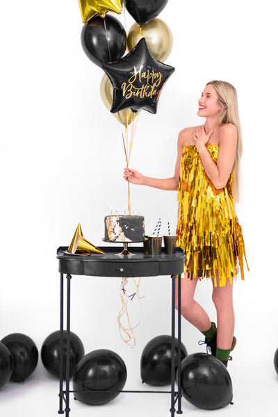 Folieballong Happy Birthday, 40cm, Svart