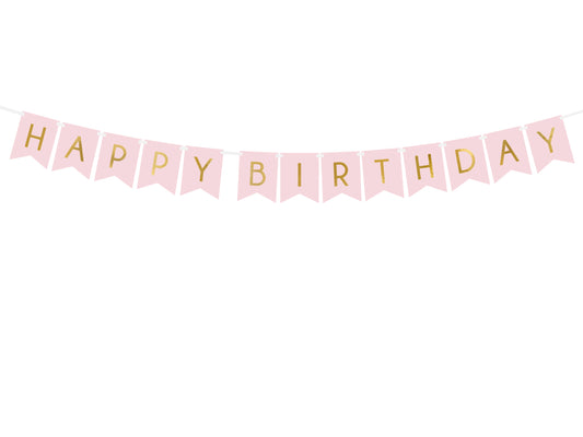 Banner, Happy Birthday Ljusrosa, 175cm