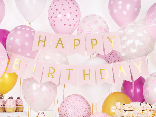 Banner, Happy Birthday Ljusrosa, 175cm
