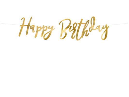 Banner, Happy Birthday Guld, 62cm