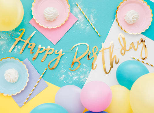 Banner, Happy Birthday Guld, 62cm