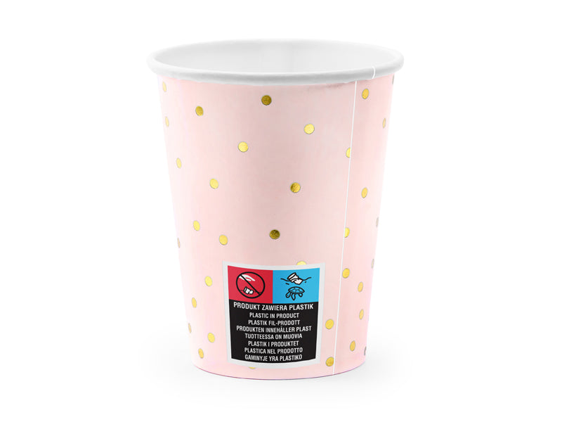 Pappersmugg, Rosa Prickig, 6-pack