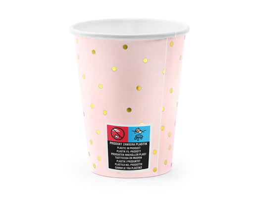 Pappersmugg, Rosa Prickig, 6-pack
