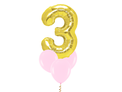 Heliumballong 1 siffra Guld + 3 valfria latexballonger