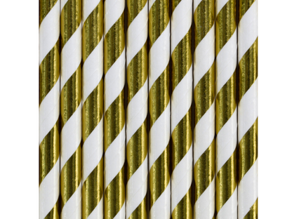 Sugrör, Guld/Randig, 10-pack
