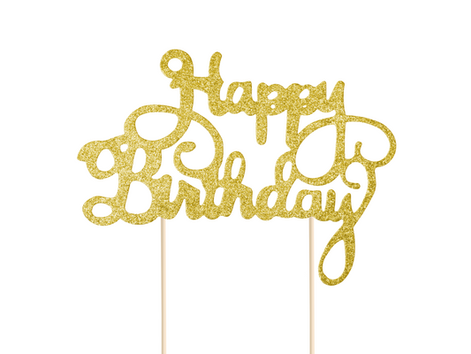 Cake Topper, Happy Birthday Guld