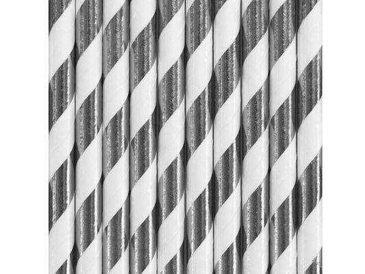 Sugrör, Silver/Randig, 10-pack