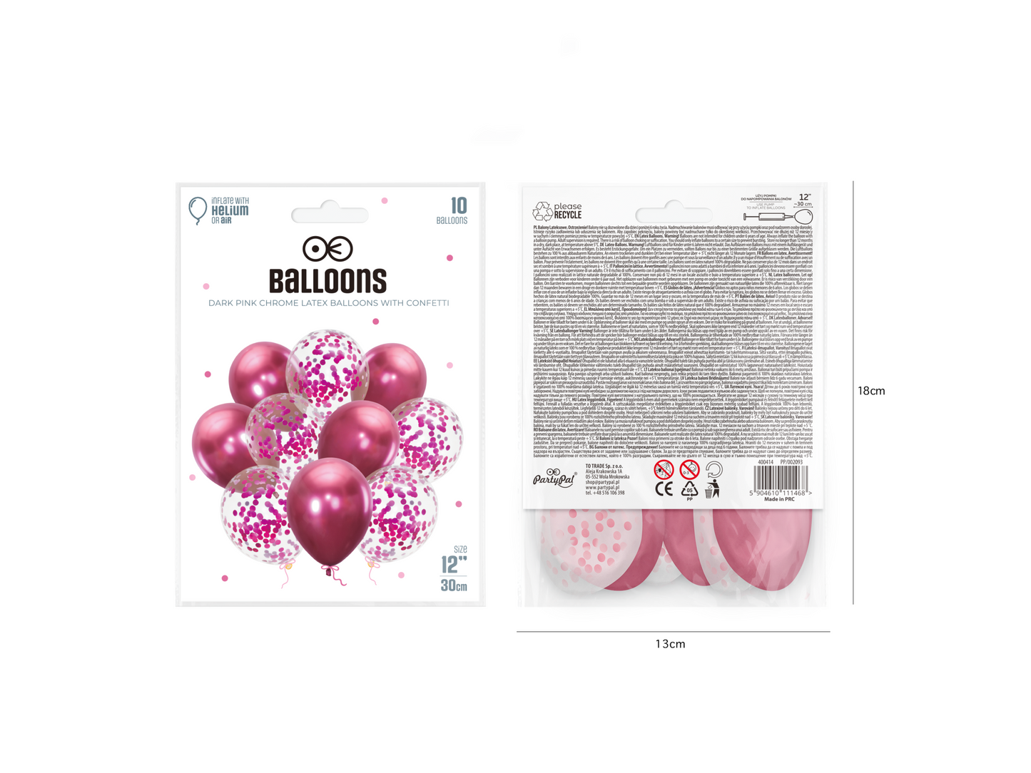 Konfettiballong, Mörkrosa, 10-pack
