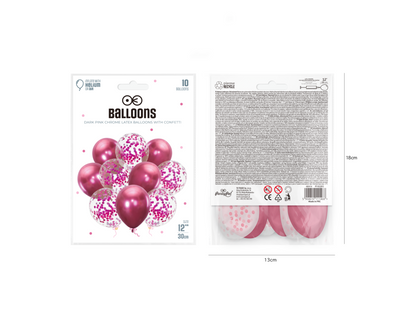 Konfettiballong, Mörkrosa, 10-pack