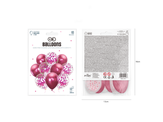 Konfettiballong, Mörkrosa, 10-pack