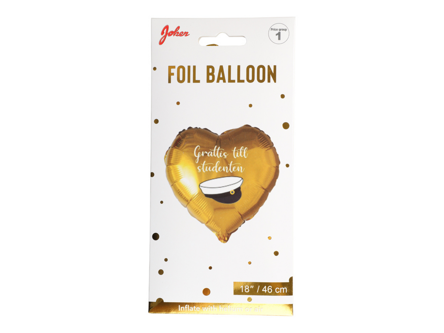 Folieballong, Studentmössa Hjärta, 46cm