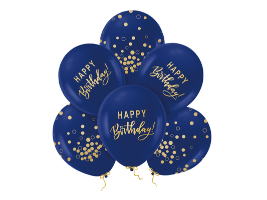 Ballonger, Happy Birthday Marinblå, 6-pack