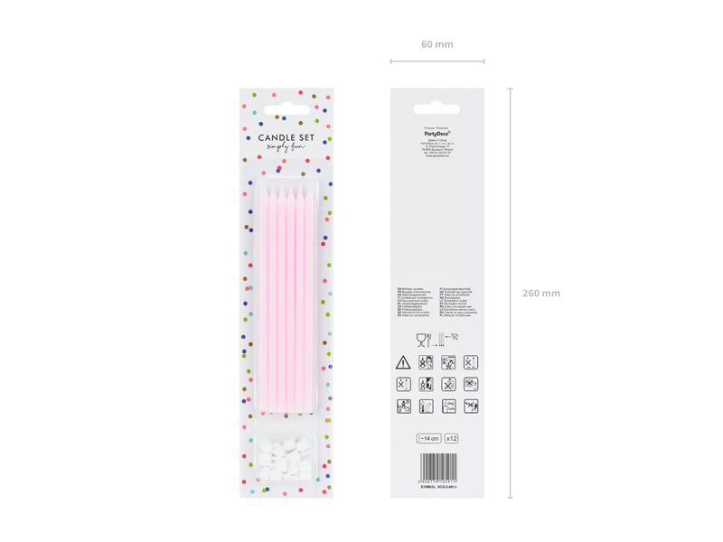 Tårtljus, Rosa, 12-pack