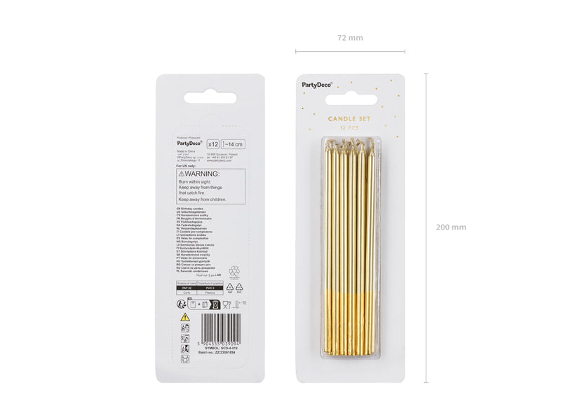Tårtljus, Guld, 12-pack