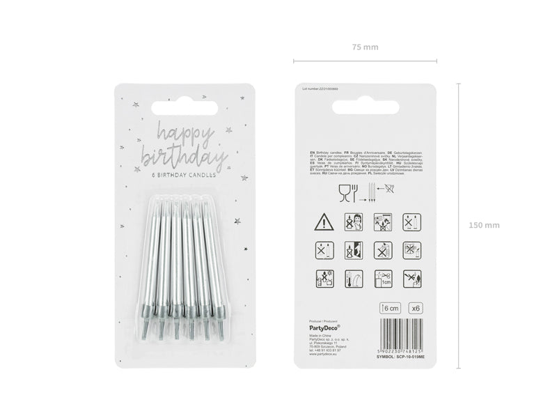 Tårtljus, Silver, 6-pack